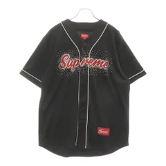 SUPREME (シュプリーム) 20SS Rhinestone Baseball Jersey ラインストーンロゴベースボール半袖シャツ ブラック