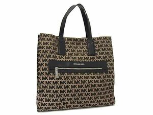 1円 ■美品■ MICHAEL KORS マイケルコース MK柄 キャンバス×レザー トートバッグ ハンドバッグ レディース ブラック系 BI6511