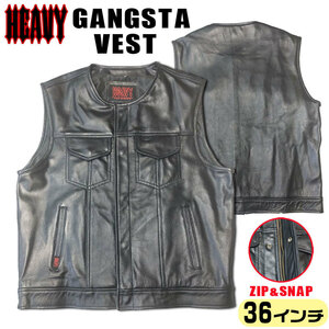 (36インチ）HEAVY 《ギャングスタベスト》　ジップ＆スナップ　モトブルーズ　GANGSTA VEST　襟なし