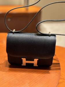 【新品・未使用】HERMES エルメス コンスタンスミニ18　リザード藍染　ゴールド金具