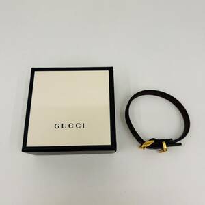 【MSE-0714.1-1】1円～ GUCCI グッチ メンズ 蜂モチーフ レザーブレスレット ボルドー×ゴールド 中古 保管品