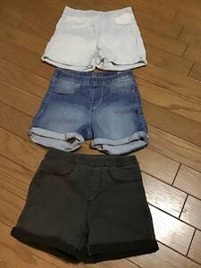 美品【まとめ売り】デニムショートパンツ３枚組/128cm★H＆M/エイチアンドエム★女の子★キッズ★USED