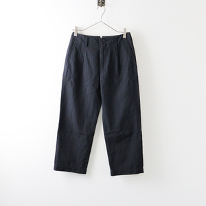 マーガレットハウエル MARGARET HOWELL COTTON LINEN ストライプパンツ 0/ブラック コットンリネン タック【2400014021554】