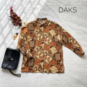 高級☆レア　定価4万　新品タグ付き　DAKS　ダックス　シルクウールシャツ　柄シャツ　９R　M