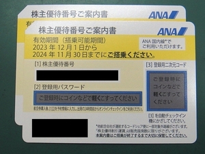 ANA　株主優待券　2枚　(2024.11.30まで）迅速番号通知