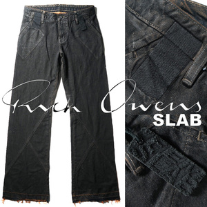 超希少アーカイブ/新品【 リックオウエンス スラブ デニム RICK OWENS SLAB DENIM 】USA製/コーティングバギーフレアデニム27/72-74cm相当