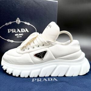 1円 【極上品】 PRADA プラダ 【圧倒的高級感】 キルティング パデッドナッパレザー トライアングルロゴ スニーカー シューズ 靴 22.5cm位