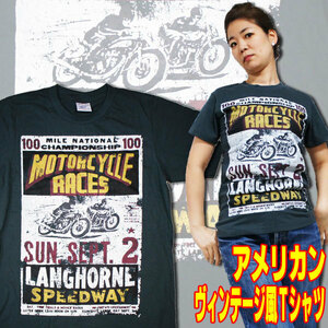 モーターサイクル レース【半袖】S /アメリカンヴィンテージ風レトロTシャツ・バイク レーサー バイカー ライダー ビンテージ Tシャツ