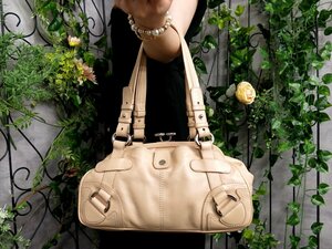 ●超美品●CELINE セリーヌ●ロゴプレート●カーフ レザー 本革●がま口 ハンド バッグ●ピンクベージュ●シルバー金具●肩掛け●Js47559