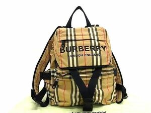 ■新品同様■ BURBERRY バーバリー ノバチェック ナイロン×レザー 巾着型 リュックサック バックパック ベージュ系 FB3602