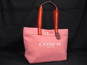 1円 ■美品■ COACH コーチ C8293 キャンバス×レザー ショルダーバッグ トートバッグ 肩掛け レディース サーモンピンク系 FH4417