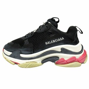 良品 バレンシアガ BALENCIAGA トリプルS スニーカー ヴィンテージ加工 524037 Triple S ダッド シューズ 靴 23cm 黒 レディース ▼３