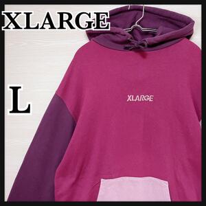 【人気】XLARGE エクストララージ パーカー フーディ プルオーバー マルチカラー センターロゴ　刺繍ロゴ L