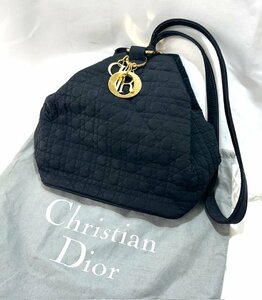 【中古品】クリスチャンディオール　Christian Dior　カナージュ　ワンショルダー　ハンドバッグ　キャンバス　黒【送料別】FB0482