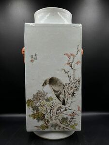 大中国粉彩花瓶 大清光年製 花絵 置物 中国陶磁 清時代 古美術品 高 44cm