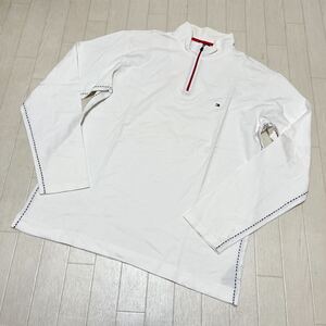 和574★② TOMMY HILFIGER トミーヒルフィガー 長袖 カットソー ジップネック L ホワイト メンズ