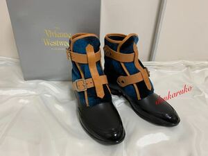 未使用・箱付き☆ボンテージブーツ☆ヴィヴィアンウエストウッド マン☆ＭAＮ☆サイズ45☆MADE IN ITALY☆ブルー×黒☆VivienneWestwood