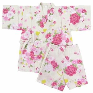 【訳有り/新品】こども用 女の子甚平 約110サイズ 白（生成り）花柄