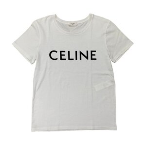 極 美品 希少品 CELINE セリーヌ ロゴ プリント コットン 半袖Ｔシャツ トップス カットソー レディース Sサイズ ホワイト 02901