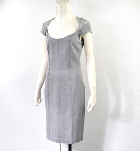 3039-24W0246★ブルマリン Blumarine★直営店購入 きらきらビーズ&レース ストレッチワンピース 40 グレー なめらかビスコース素材