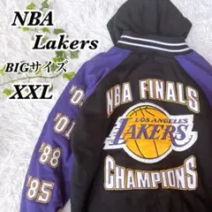 最高デザイン　NBA レイカーズ　豪華 刺繍ロゴ　フード付き　スタジャン XXL