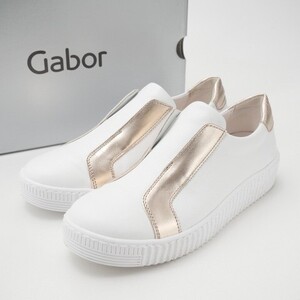 MH1221△Gabor ガボール*レディース*レザーシューズ*スリッポン*靴*ホワイト×ブロンズ系*size4.5/23.5-24cm相当*保存箱付き