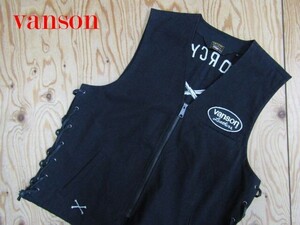 ★バンソン VANSON★メンズ バックロゴ刺繍 キャンバスコットン ライダースベスト ブラック★R61222018A