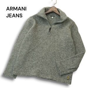 美品 イタリア製★ ARMANI JEANS アルマーニ ジーンズ ウール ハーフジップ プルオーバー ニット セーター Sz.S メンズ 灰　A5T00021_1#K