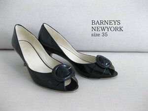 ☆BARNEYS NEWYORK☆ヒールパンプス☆エナメル☆35(22.5cm)☆D.NAVY☆オープントゥ☆エナメルパンプス☆バーニーズニューヨーク