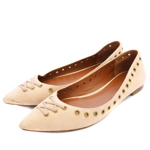 コーチ COACH valerie flat パンプス ポインテッドトゥ ローヒール レースアップ スタッズ スエード US7B 24.0cm ピンク /DO ■OS