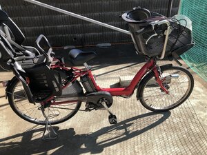 K6　中古電動アシスト自転車 1円売切り！ブリヂストン アンジェリーノ 三人乗り 赤 配送エリア内は送料3800円でお届けします