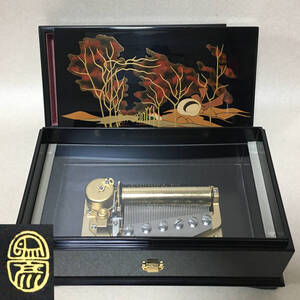 【C855】象彩　サンキョー　オルゴール　SANKYO　漆工芸　黒塗　蒔絵　小物入れ　ジュエリーボックス　ミュージックボックス