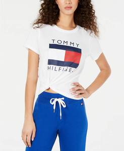 新品！トミーヒルフィガー/日本未！体型カバー裾裾結びロゴ半袖Tシャツ　XS、S、Ｍ、L　Tommy Hilfiger サイズ選択！白