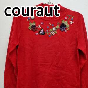 couraut トップス ニット セーター 花柄 タートルネック レッド系 レディース【CT38】