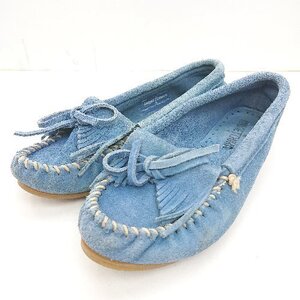 ◇ Minnetonka ミネトンカ リボン フリンジ 189547 001 モカシン サイズS ブルー系 レディース E