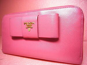 ★★★ 最終ぅ値下げです！！★★★【 PRADA！ 】プラダ SAFFIANO レザー リボン ラウンド ファスナー 長財布 ★★ PRADA ★★