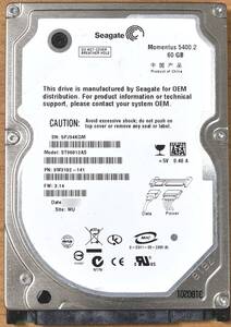 Seagate ST96812AS [60GB 2.5インチ 7mm SATA HDD 2007年製 使用時間 2130H (Cristal DiscInfo 正常) (管:KH403 