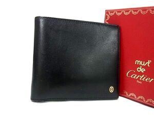 1円 ■美品■ Cartier カルティエ パシャ レザー 二つ折り 財布 ウォレット 札入れ メンズ ブラック系 FE5778