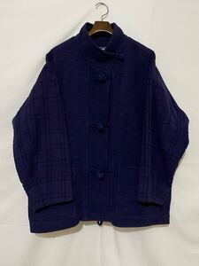 1983年 80s ヴィンテージ ISSEY MIYAKE イッセイミヤケ 裂織 ジャケット 手織 コットン チャイナボタン コレクション スペシャル 藍染