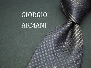 美品【GIORGIO ARMANI ジョルジオアルマーニ】 C1732 ネイビー グレー SILK ブランド ネクタイ 古着 良品