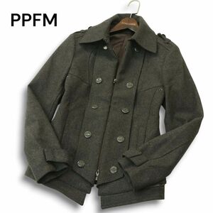 美品★ PPFM ペイトンプレイス 秋冬 メルトン ウール★ スリム ナポレオン Pコート Sz.S　メンズ グレー　A4T12155_B#N