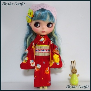 ♪Blythe＊ブライスアウトフィット♪ひよこ柄の着物セット！