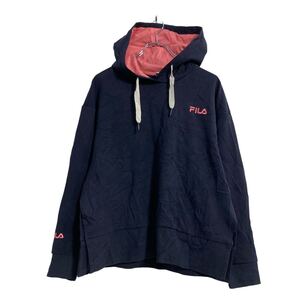 FILA ロゴ ジャージ パーカー レディース M ネイビー ピンク フィラ プルオーバー 古着卸 アメリカ仕入 a606-5573