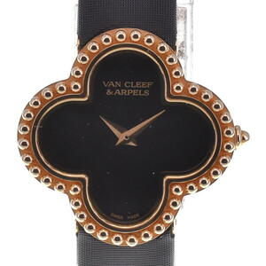 ヴァンクリーフ＆アーペル Van Cleef & Arpels VCARD21900 アルハンブラ K18YG/レザー クォーツ レディース 美品 I#133794