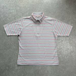 ブラック＆ホワイトレディースゴルフウェア 総柄 半袖 ハーフジップシャツ サイズ1