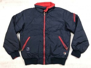 オールド・フィラ FILA レトロ スポーツ テニス ストリート 90s 古着 リバーシブル ハイネック ダウン ジャケット メンズ 紺/赤