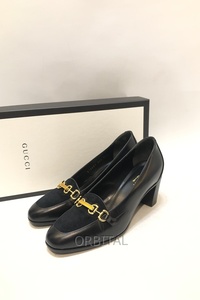 経堂) グッチ GUCCI スウェードホースビット チャンキーヒール パンプス 616621 サイズ34.5 ブラック レディース