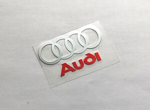 稀少　新着限定物　貼りやすいアルミ製　　○○○○AUDI 　シルバーレッドロゴ　アルミステッカー　ｆ小