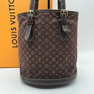 美品 LOUIS VUITTON ルイヴィトン バケットPM モノグラム ミニラン ハンドバッグ レディース キャンバス レザー M95226 バケツ エベヌ