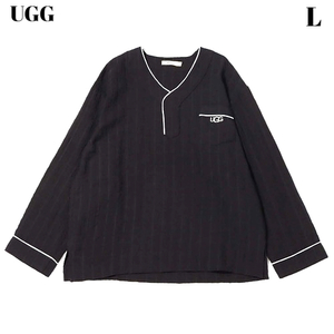 L 新品【UGG V-neck logo sheer top 22SS-RUGTP09-BLK UGG Vネックロゴ シアートップス BLACK アグ UGG シャツ ブラック ルームウェア】